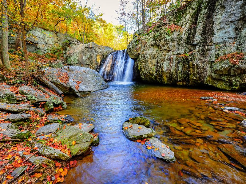 small waterfall in fall