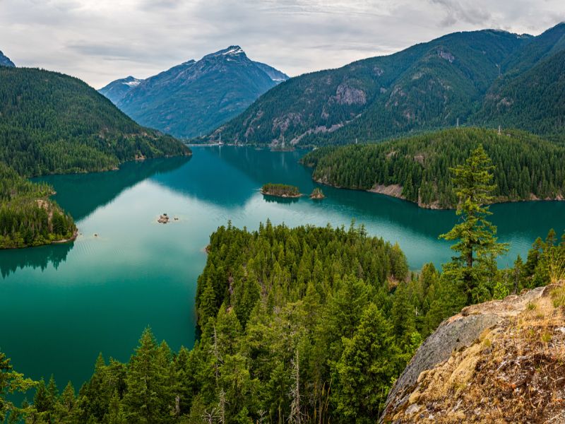 mountain with lake