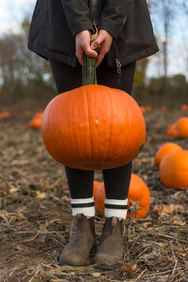 girl holding pumpkin