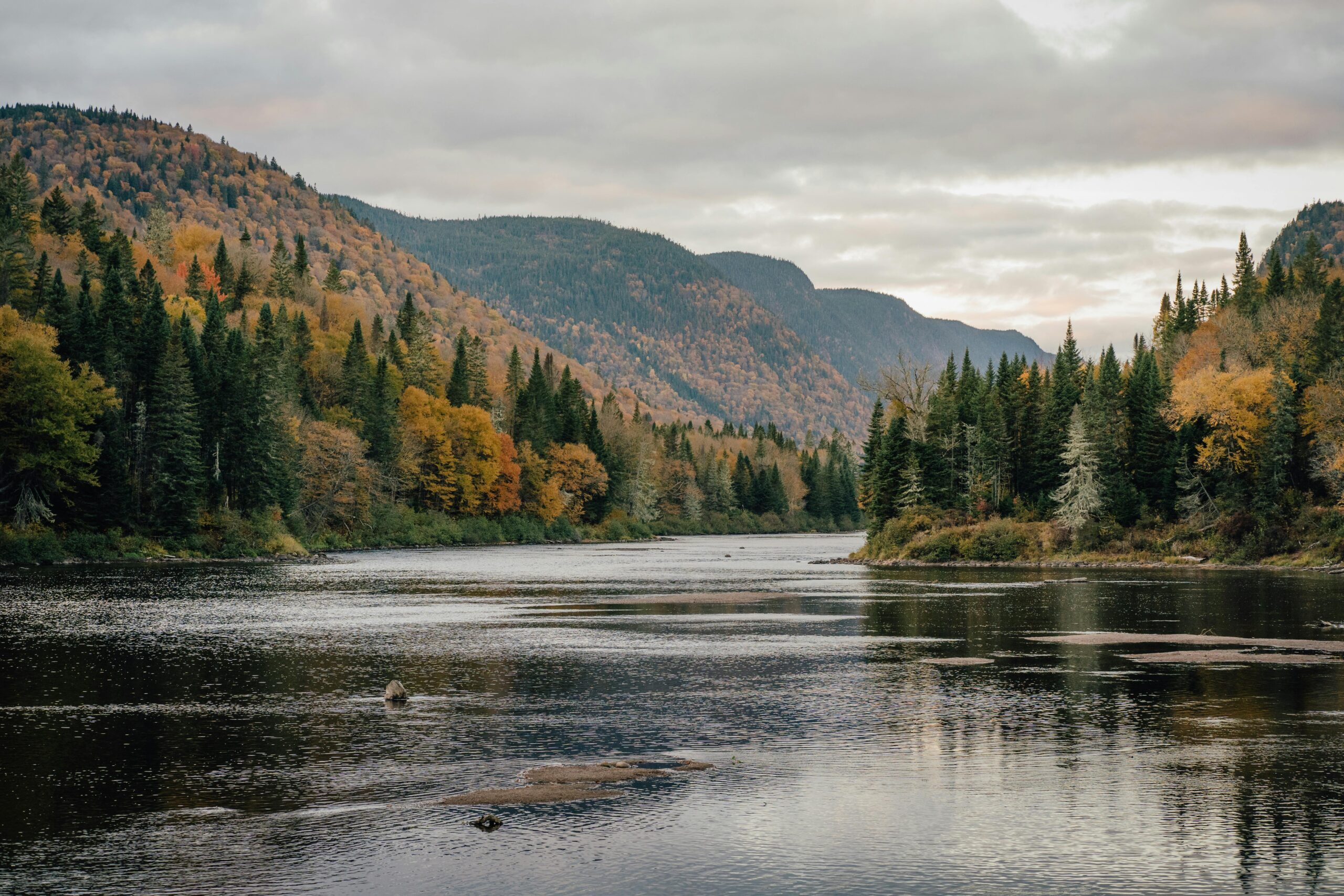 Autumn Mountain Landscape with River